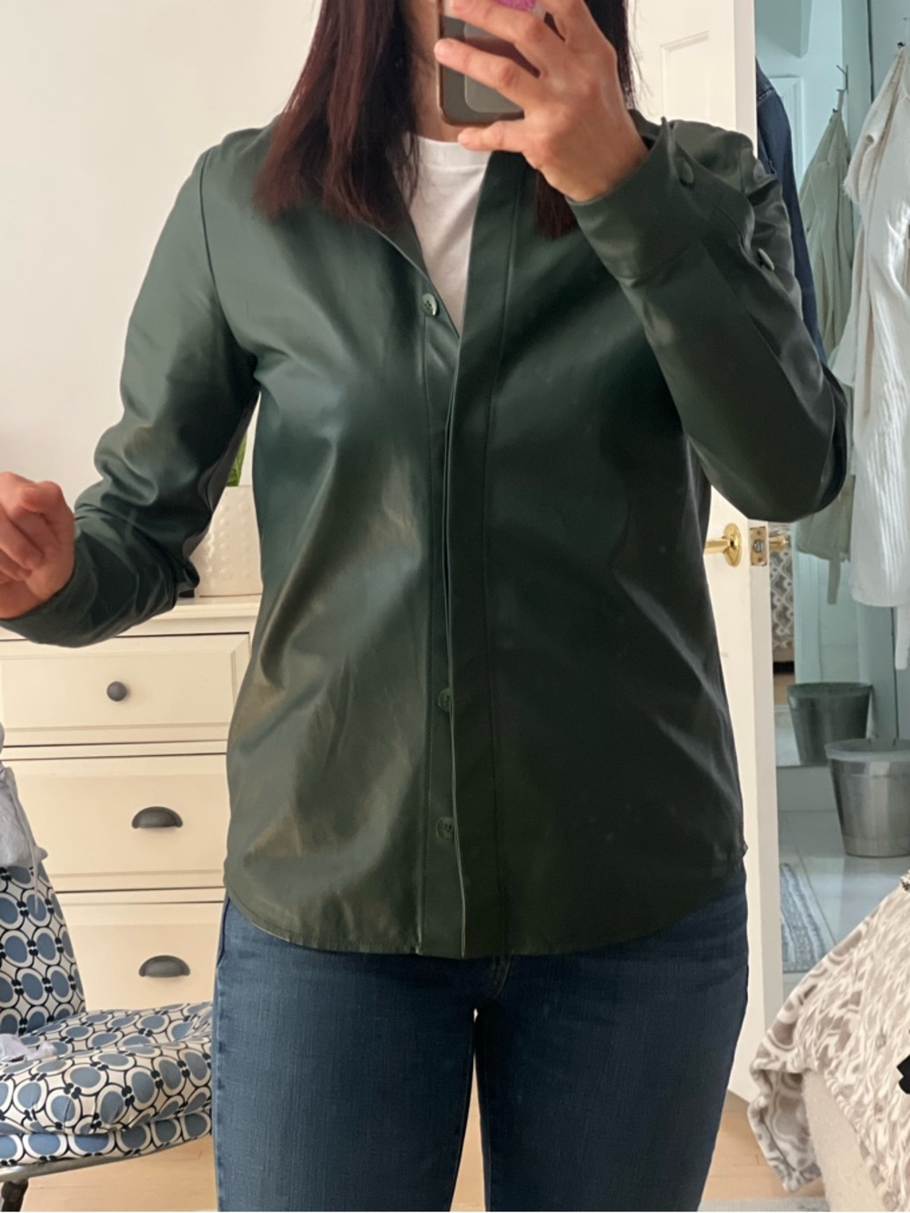 Ferragamo Dark Green Women's Leather Button-Front Jacket
